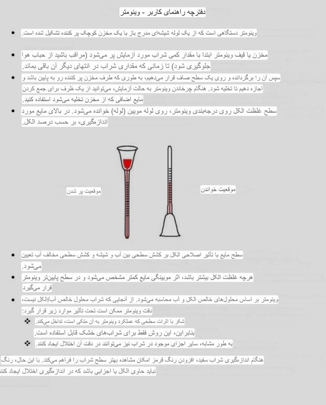 ابزار شیشهای الکل سنج اندازهگیری الکل در شراب خانگی